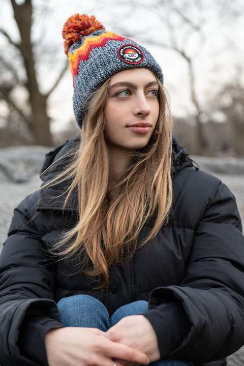 Zig Zag Pom Beanie